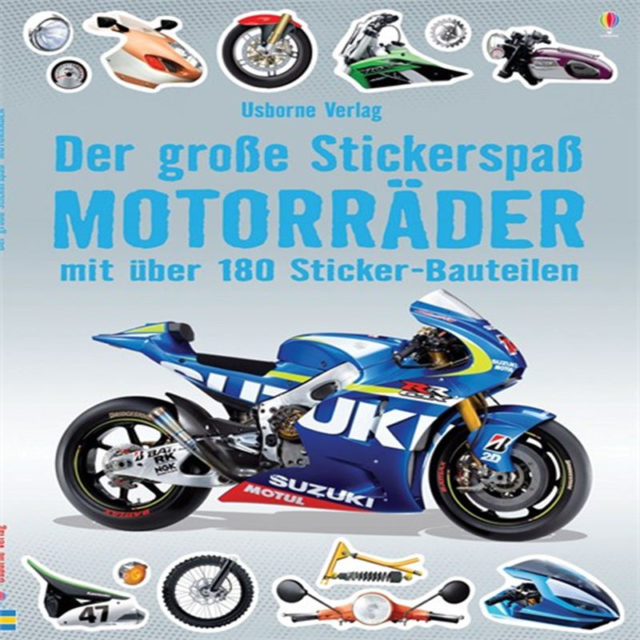 "Das grosser stickerspass: Motorräder" Deutsch-"El libro más grande de calcomanías: motocicletas" Libro de actividades en alemán.