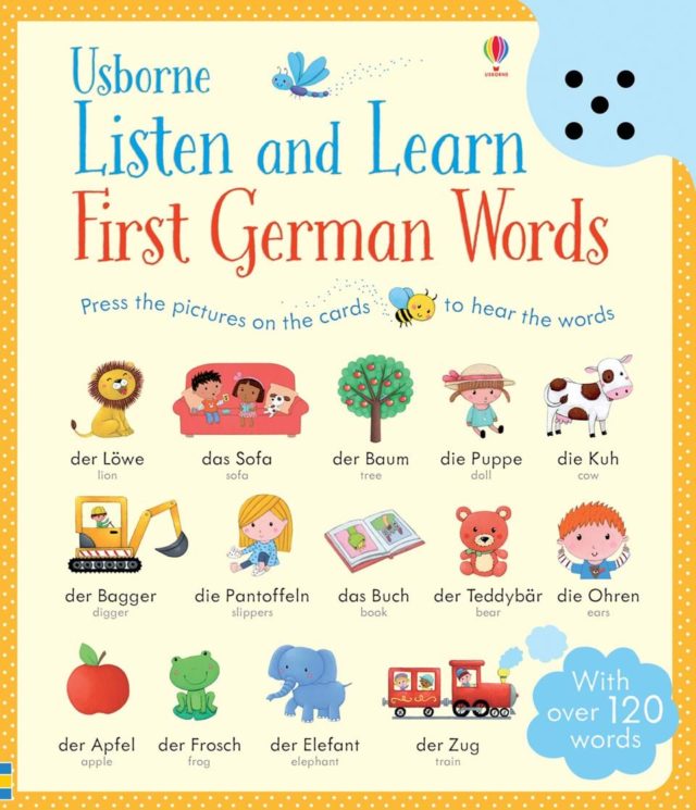 "Listen and learn first german words" english-“escucha y aprende las primeras palabras en alemán” inglés. Diccionario ilustrado interactivo con sonidos.