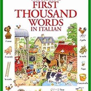 "First thousand words in italian"-"primeras mil palabras en italiano". Libro interactivo con sonidos.