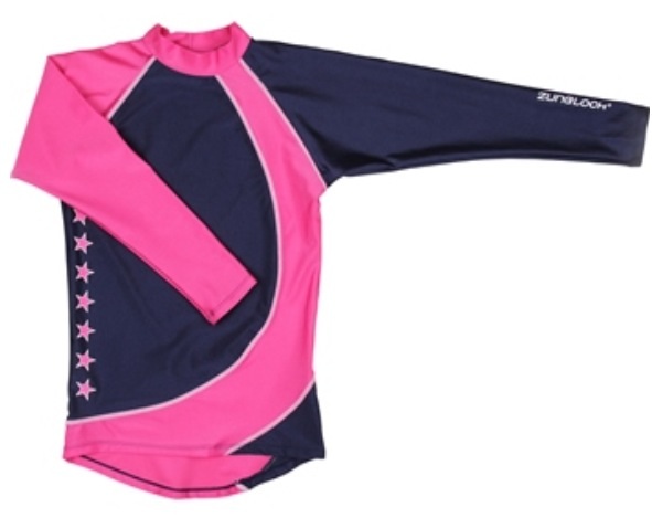 Polera azul marino-rosado manga larga diseño stars UPF 50+marca Zunblock
