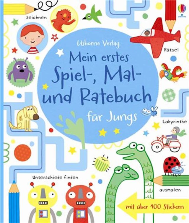 Libro alemán "erstes spiel, mal-und ratebuch für jungs - "mi primer libro de actividades para jovencitos"