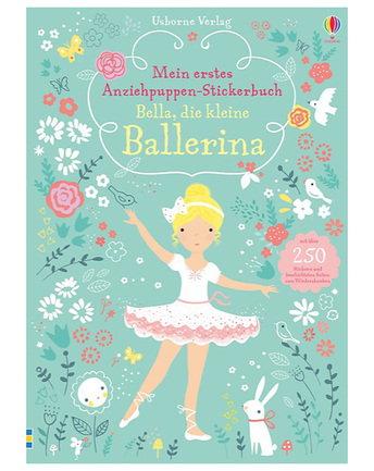 Libro con calcomanías en alemán "Mein erster Anziehpuppen-Stickerbuch: Bella, die kleine Ballerina"- "Mi primer libro de muñecas con calcomanías: Bella, la pequeña bailarina".