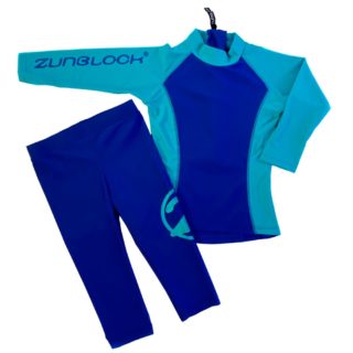 Set azul/esmeralda polera m.larga y pantalón 3/4 UPF 50 marca Zunblock